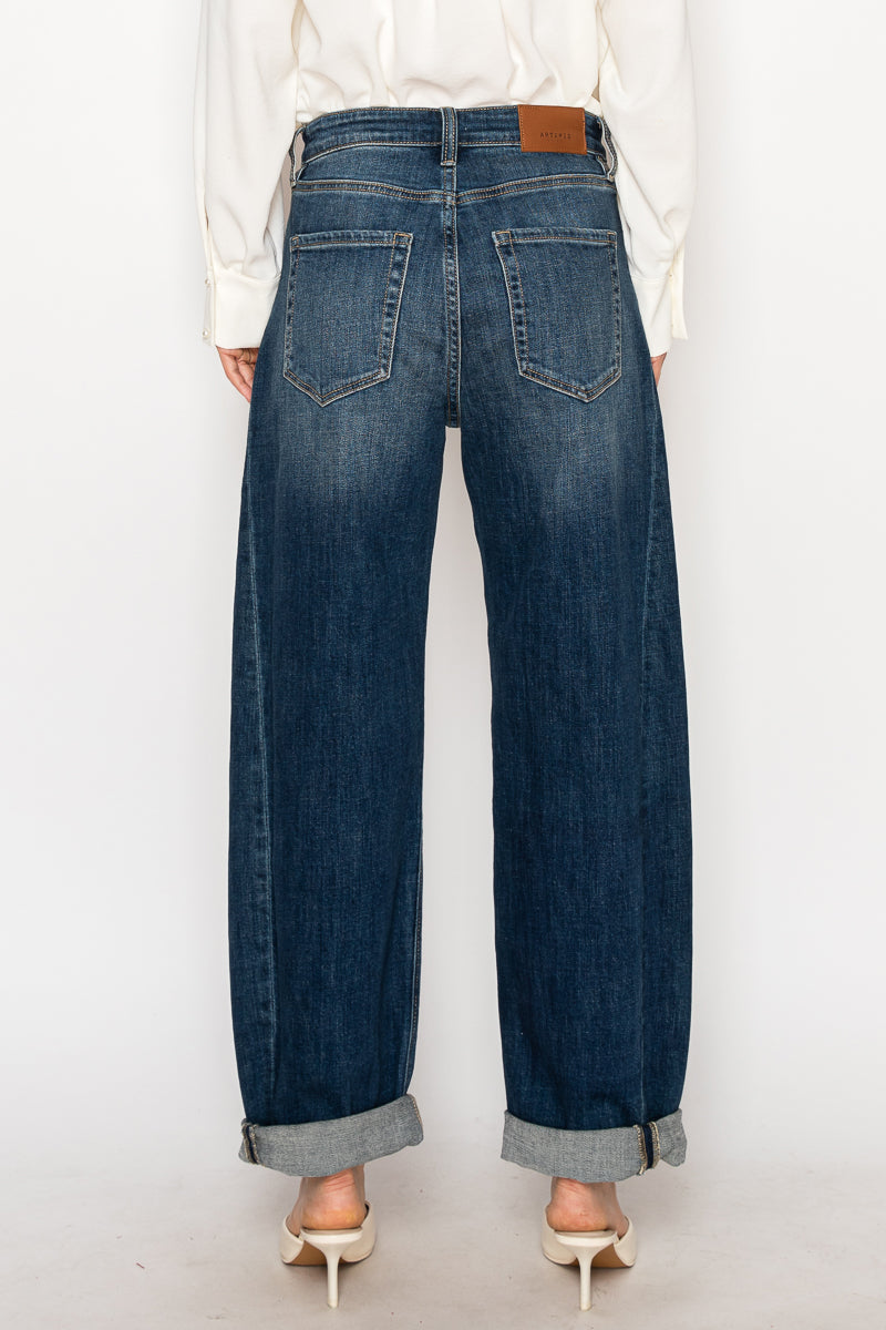 Relaxed Tapered Dark Wash Barrel Jeans