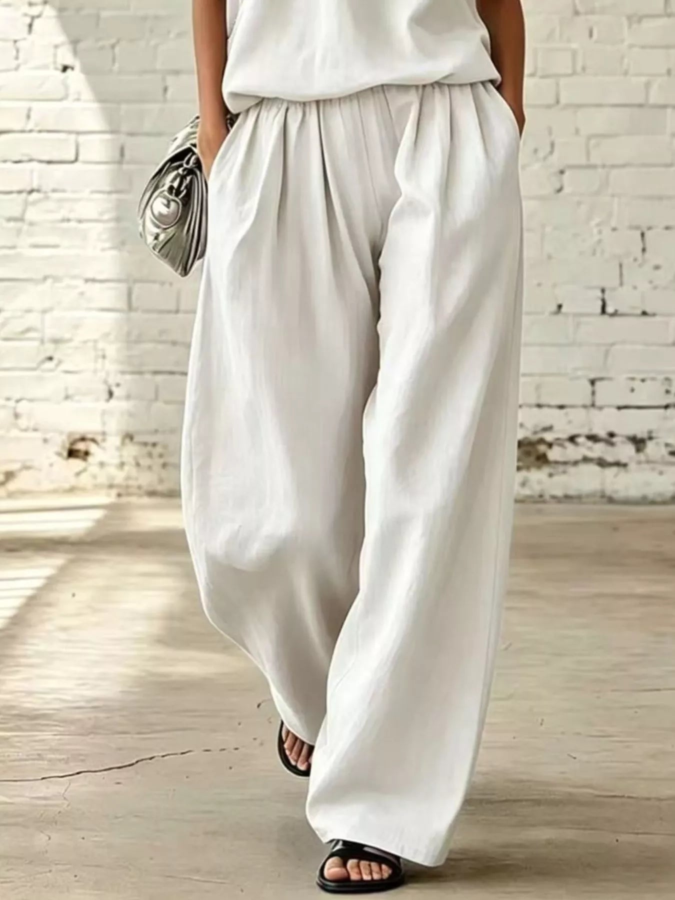 Full Size Sleeveless Top and Wide-Leg Pants Set Plus Size
