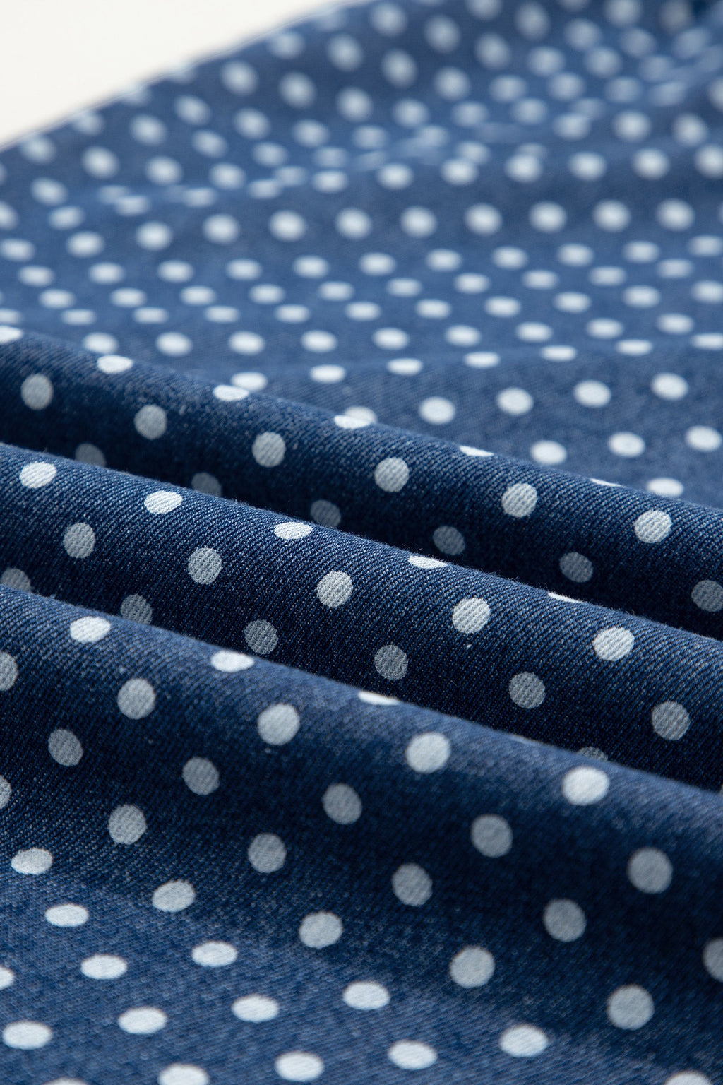 Sky Blue Polka Dot Print Button Pleated Detail Wide Leg Jeans