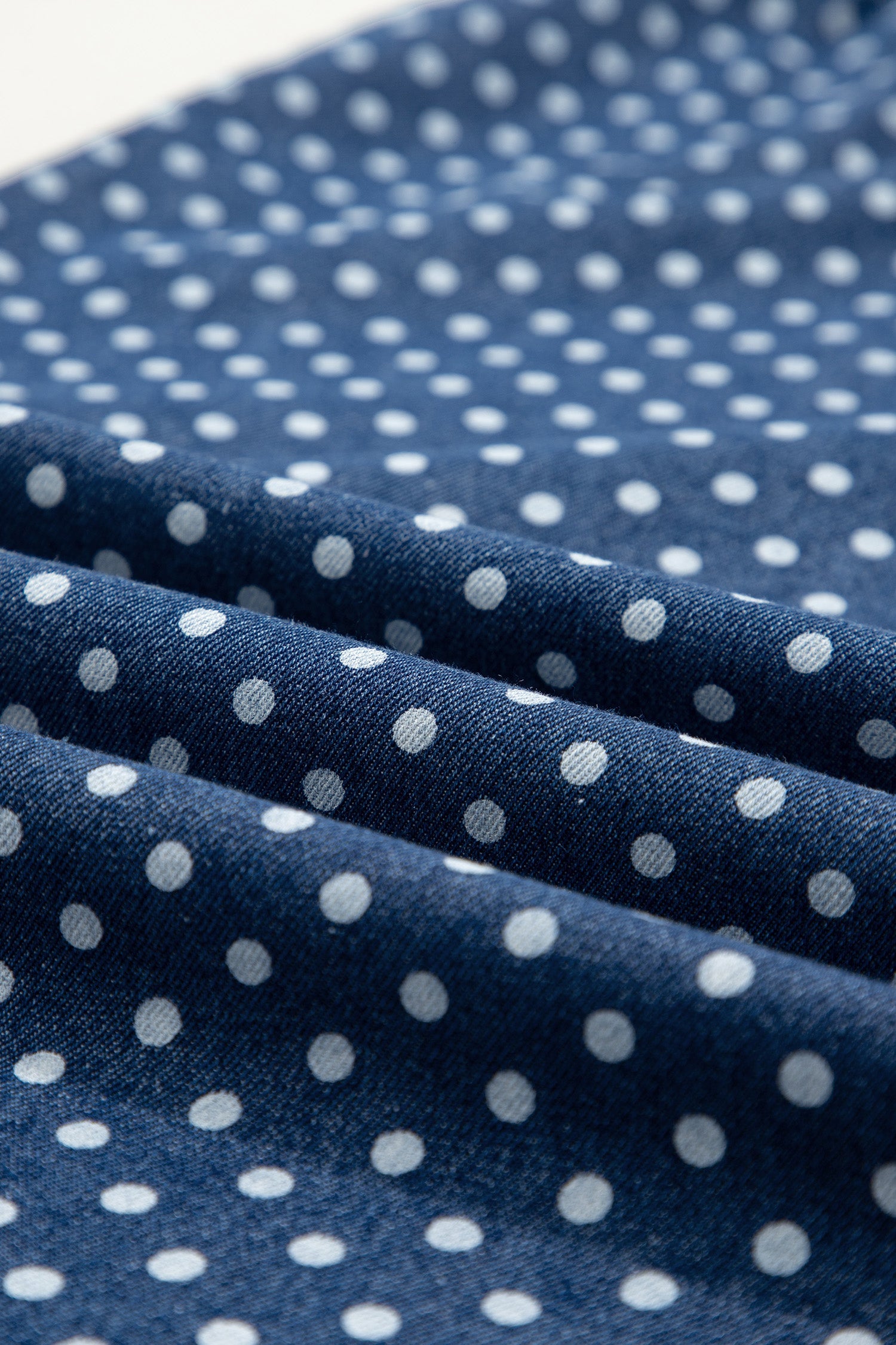 Sky Blue Polka Dot Print Button Pleated Detail Wide Leg Jeans