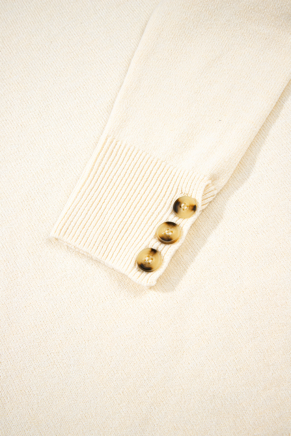 Solid Buttoned Bishop Long Sleeve Crew Neck Sweater