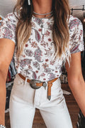 Paisley Print Mock Neck Short Sleeve Tee