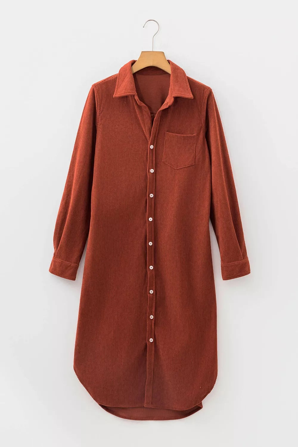 Long Sleeve Button Down Corduroy Midi Dress