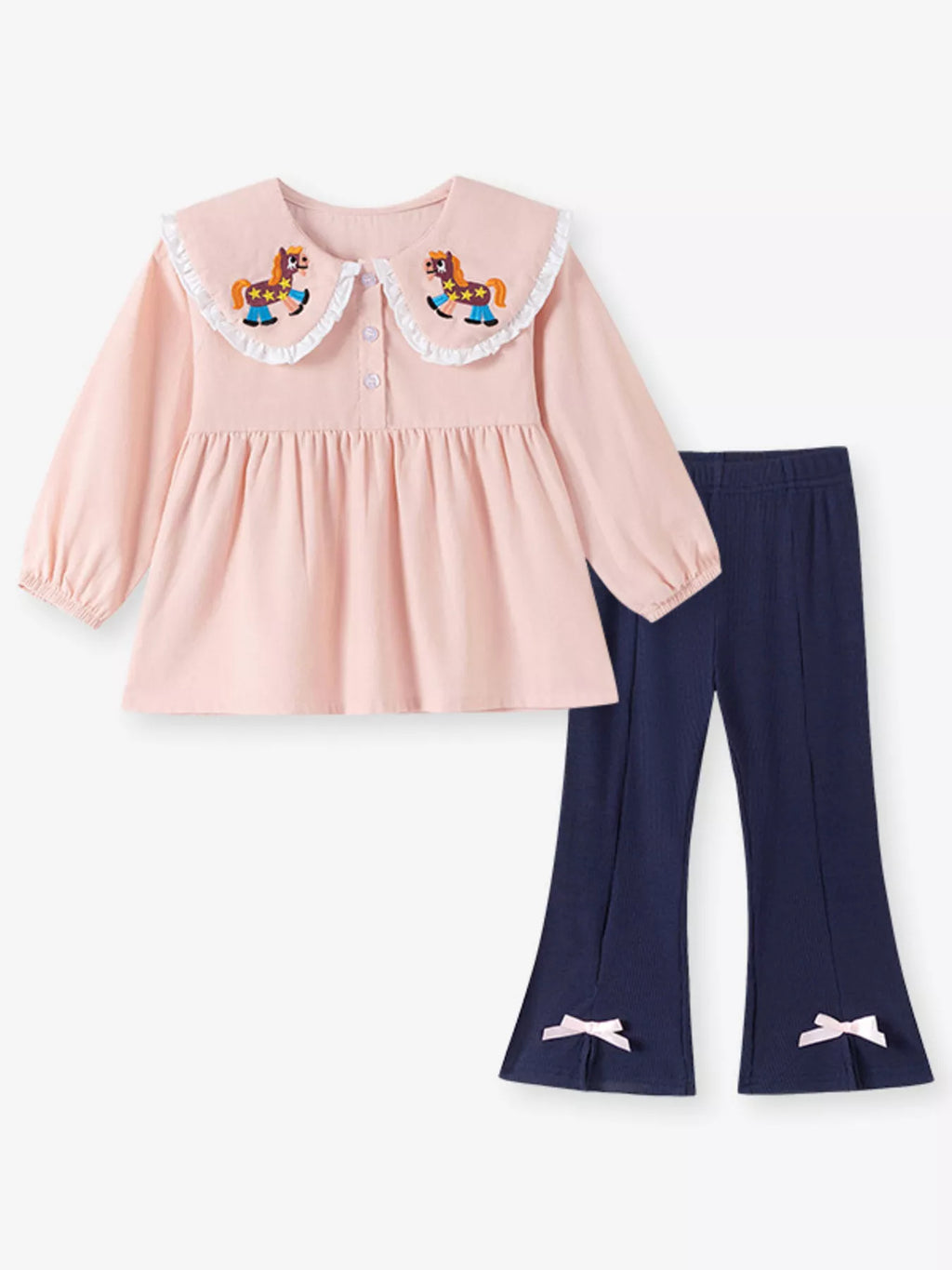 Children's Pony Embroidered Top and Flare Pants Set