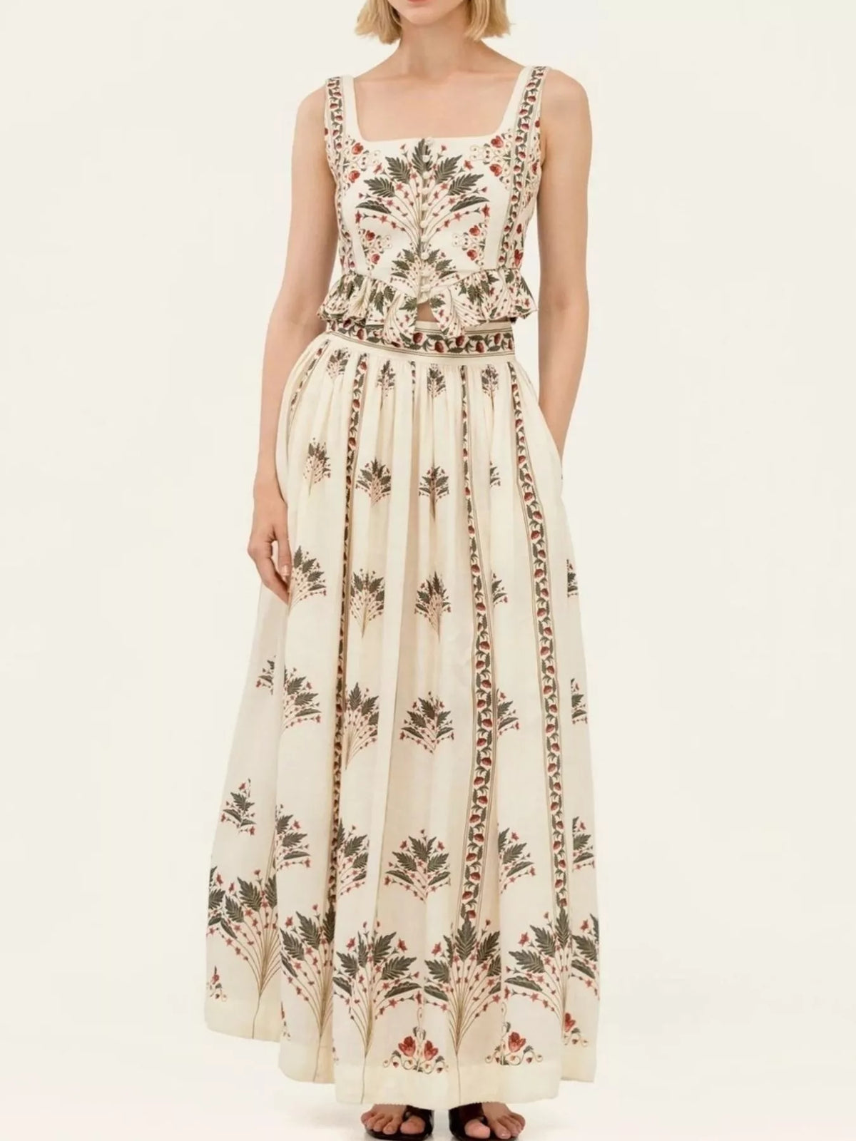 Floral Print Crop Top and Maxi Skirt Set