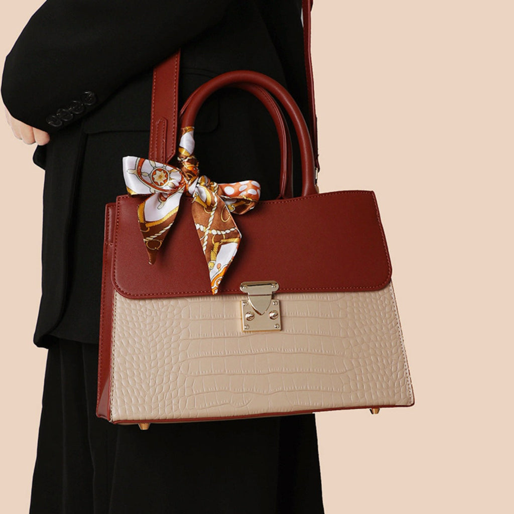 Crocodile Embossed Top Handle Handbag