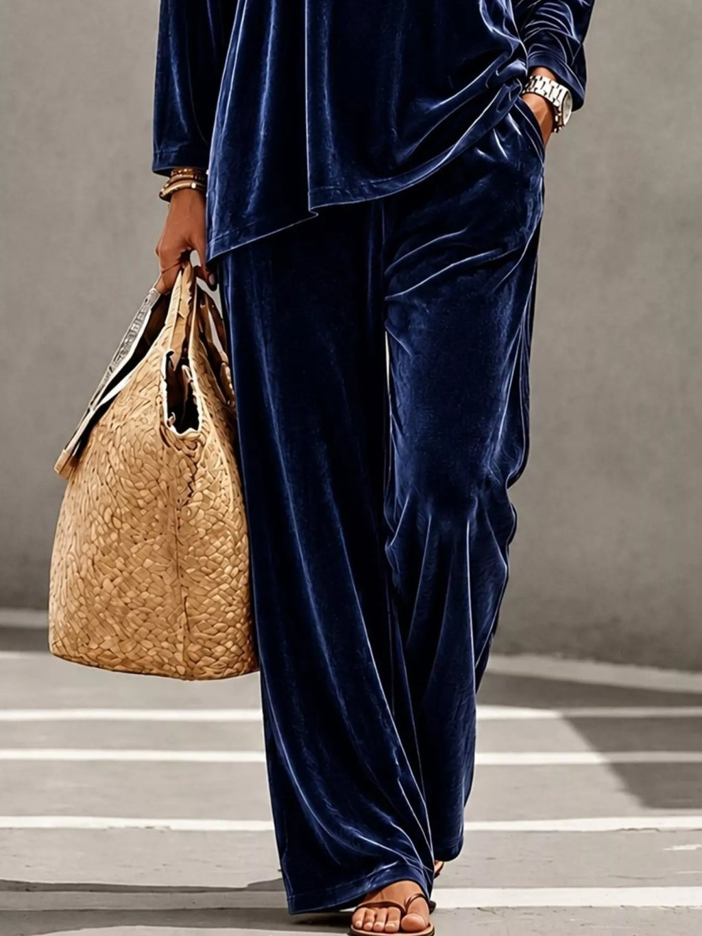 Full Size Velvet Long Sleeve Top and Pants Set Plus Size
