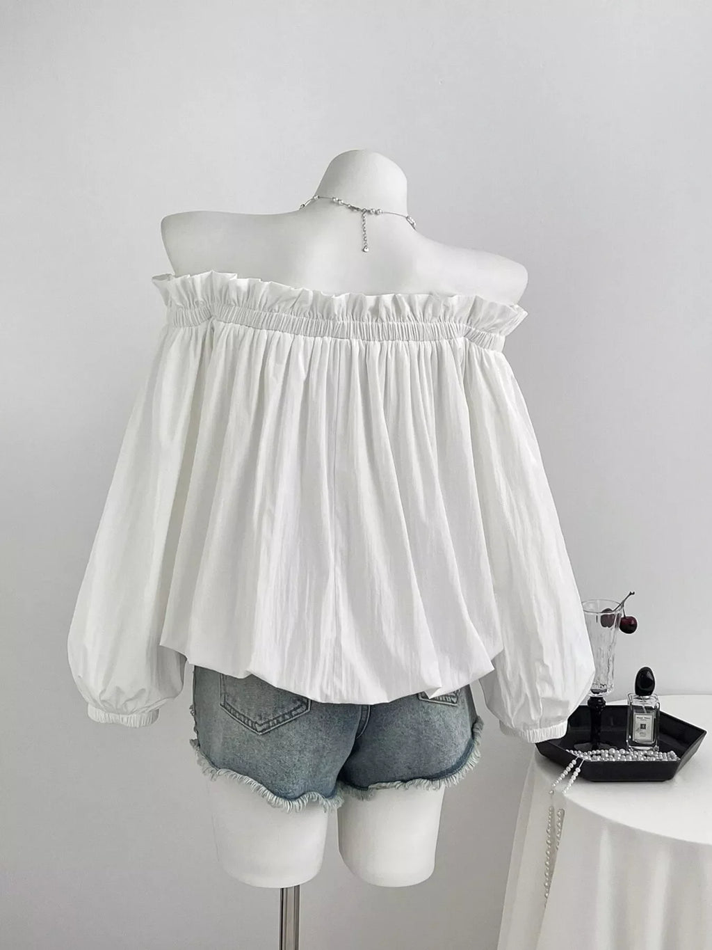 Bow Off-Shoulder Long Sleeve Blouse
