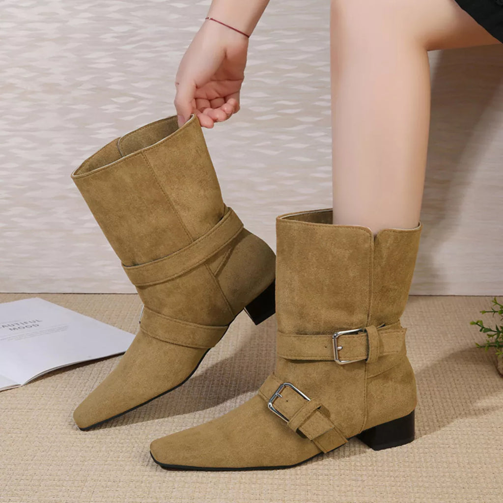 Square Toe Block Heels Boots