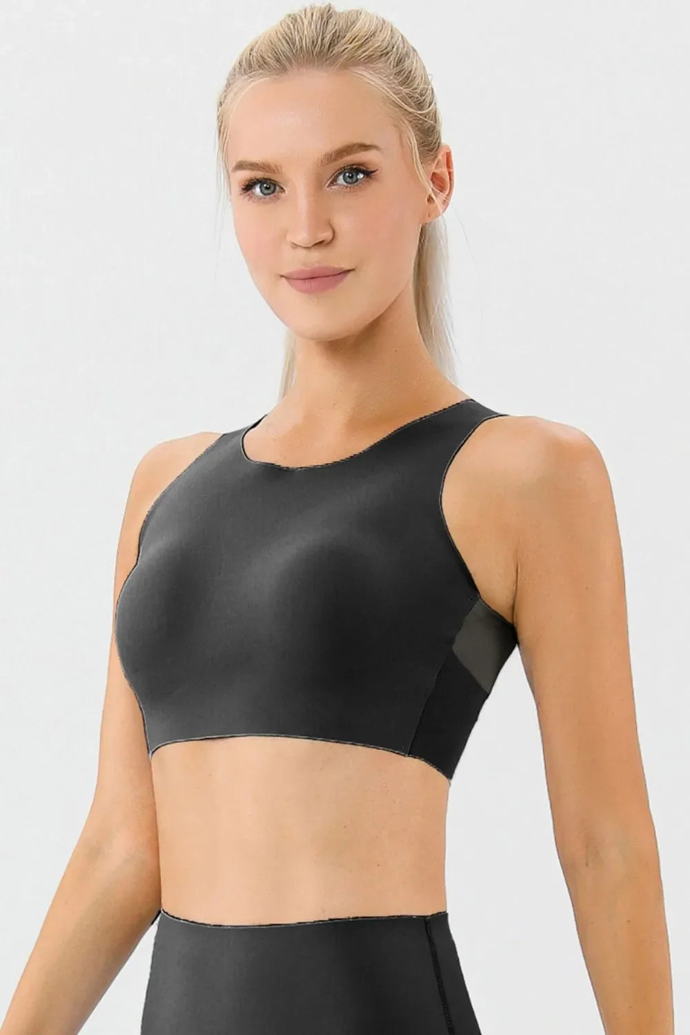 Round Neck Wide Strap Active Bra Top