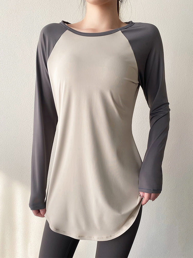 Pilates Yoga Top Mid-Length Hip-Covering Style - Women's Athletic Workout Shirt for Fitness Exercise