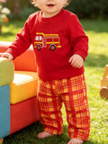 Children's Fire Truck Embroidered Top and Pants Set