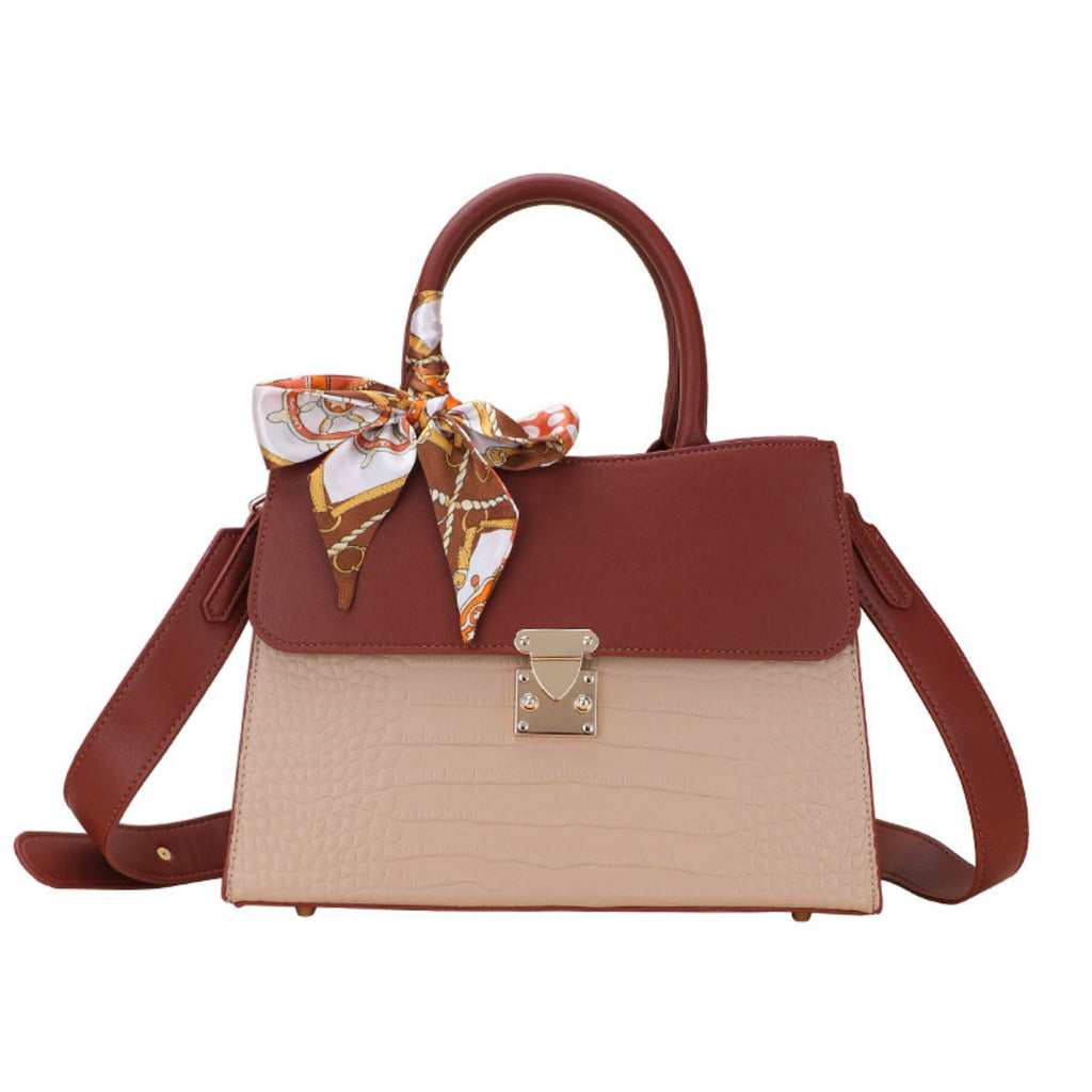 Crocodile Embossed Top Handle Handbag
