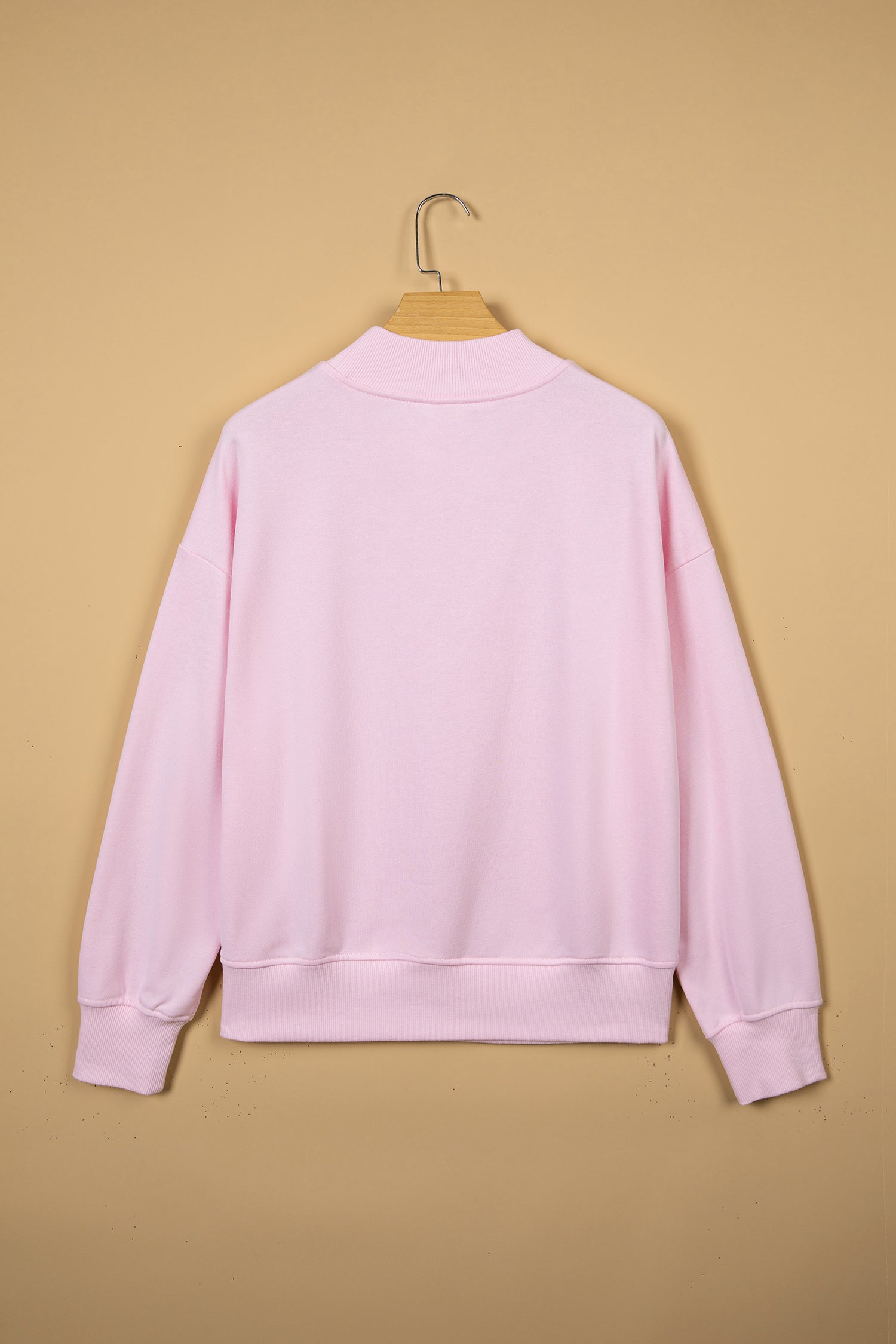 Pink Stay Salty Embroidered Long Sleeve Stand Neck Shift Pullover Sweatshirt