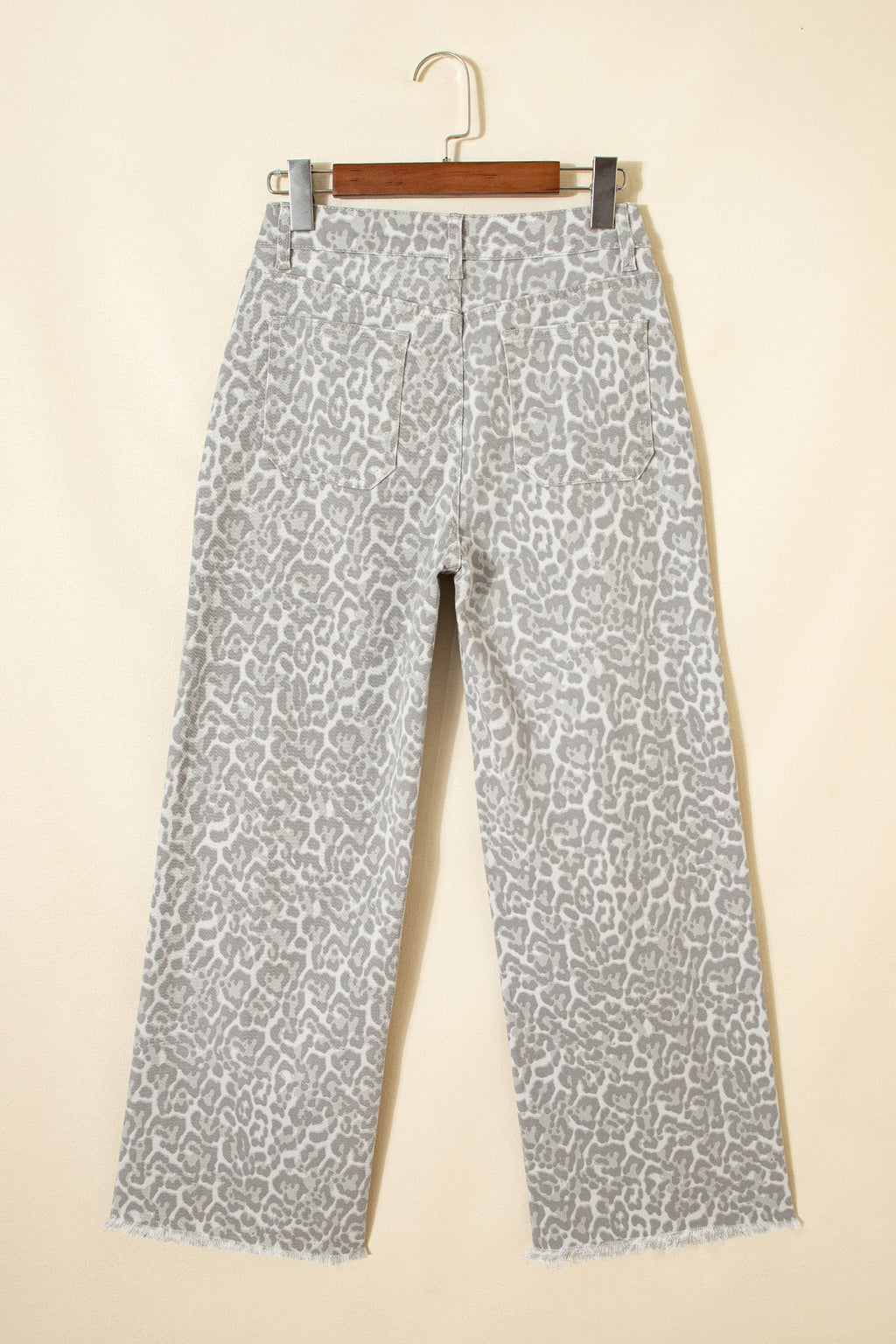 Gray Leopard Frayed Edge Wide Leg High Waist Jeans
