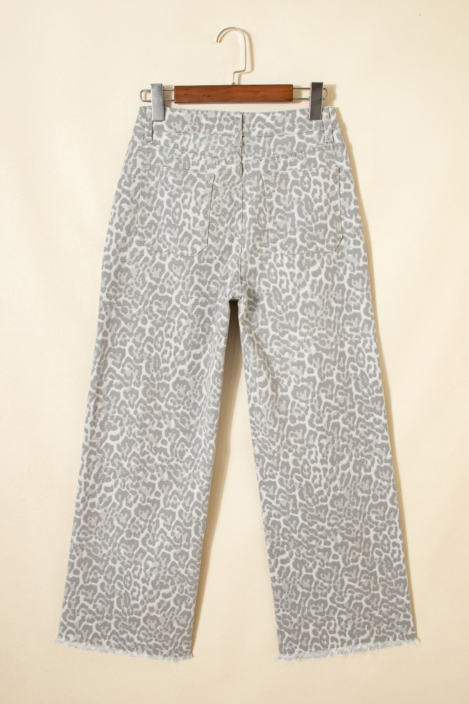 Gray Leopard Frayed Edge Wide Leg High Waist Jeans