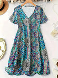 Paisley Print V-Neck Short Sleeve Dress