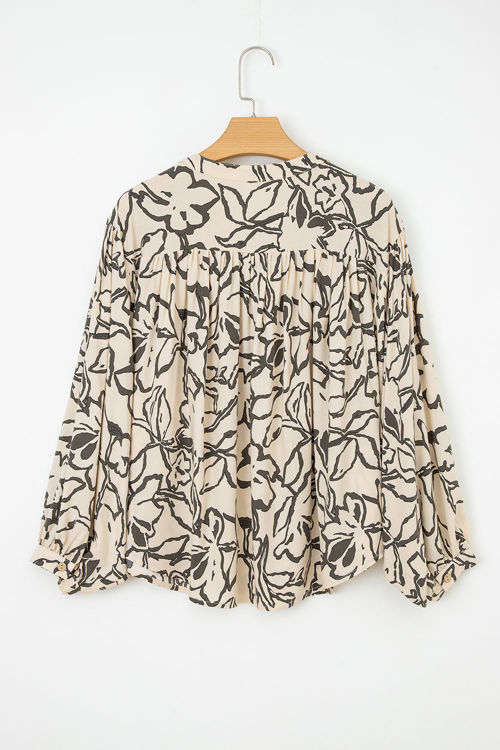 Gray Morn Floral Print Batwing Sleeve Buttoned Loose Fit Shirt