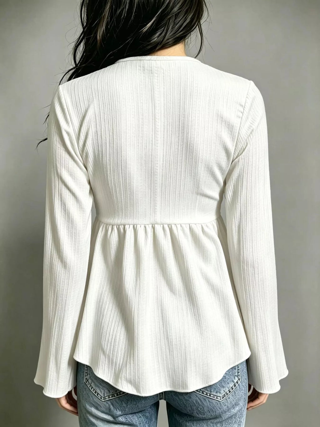 Tie-Front Flare Sleeve Blouse
