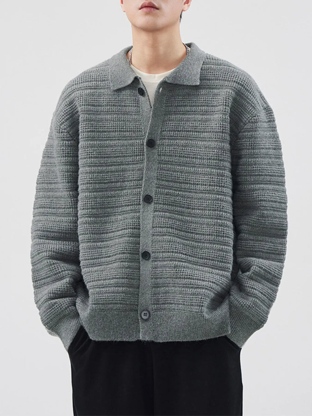 Men's Plus Size Button Up Long Sleeve Cardigan