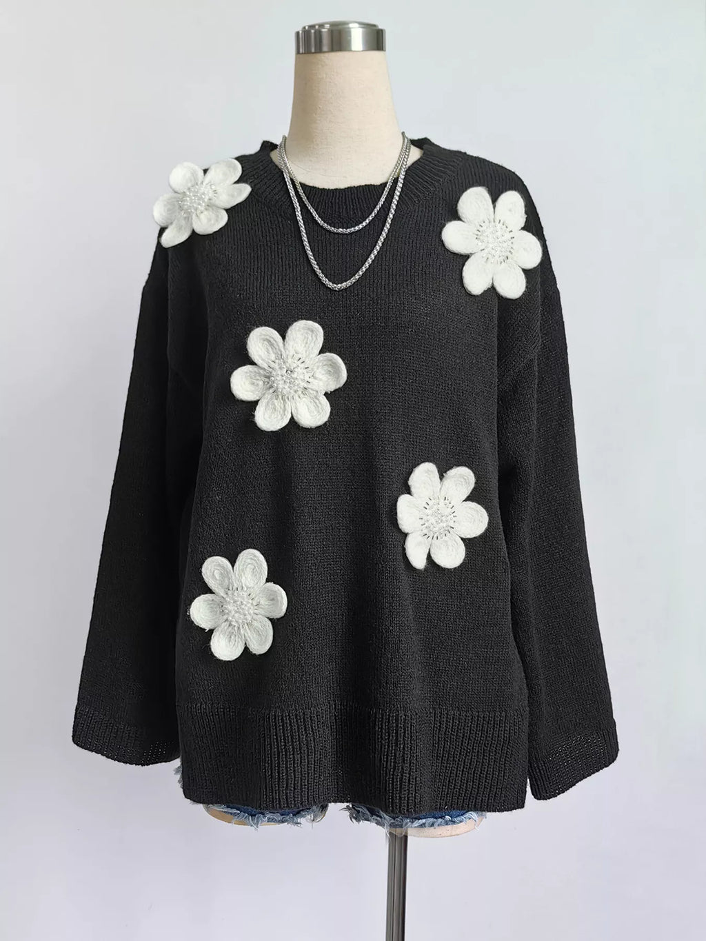 Floral Applique Crew Neck Sweater