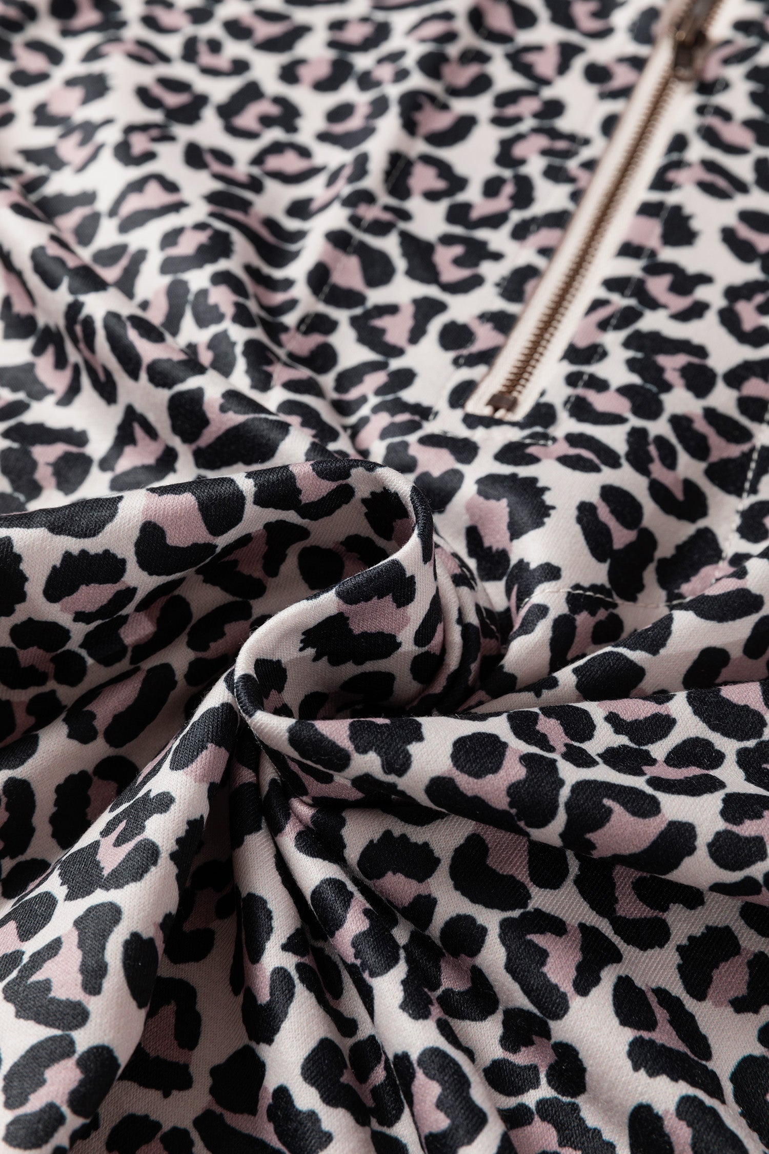 Khaki Leopard Print Half Zip up Blouse