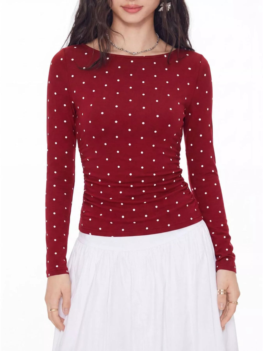 Long Sleeve Polka Dot Tie Back T-Shirt