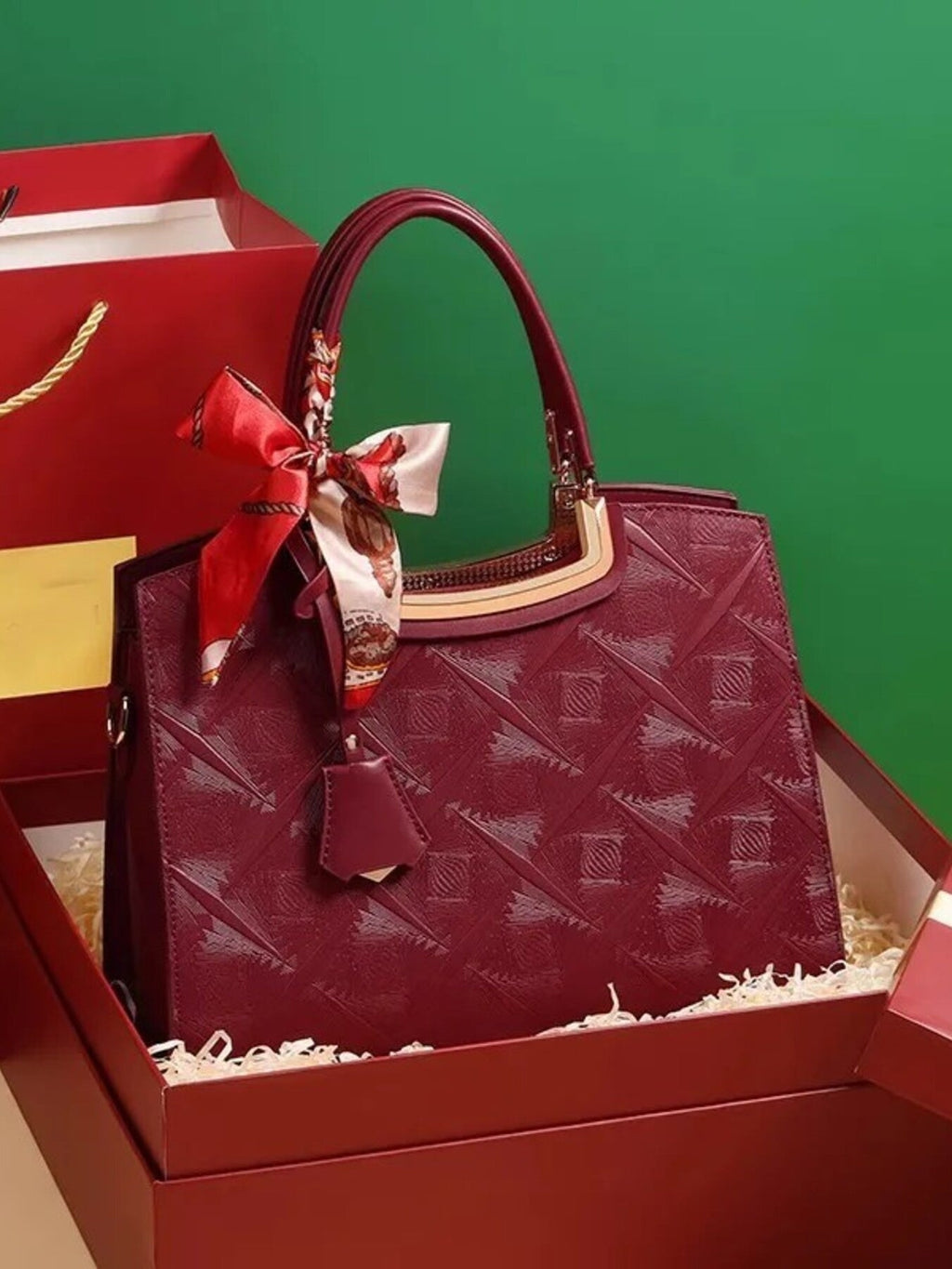 Embossed Leather Top Handle Handbag
