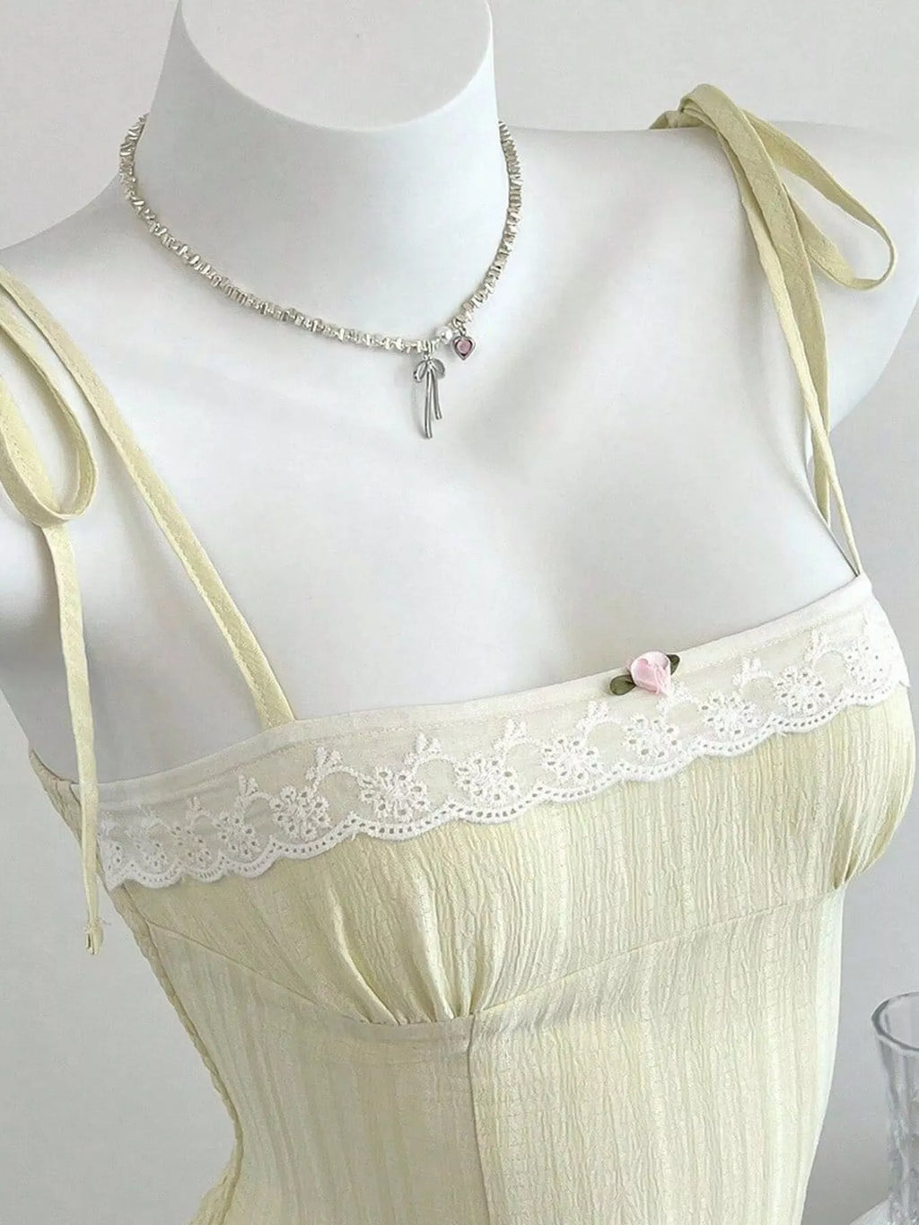 Lace-Trimmed Tie Shoulder Cami