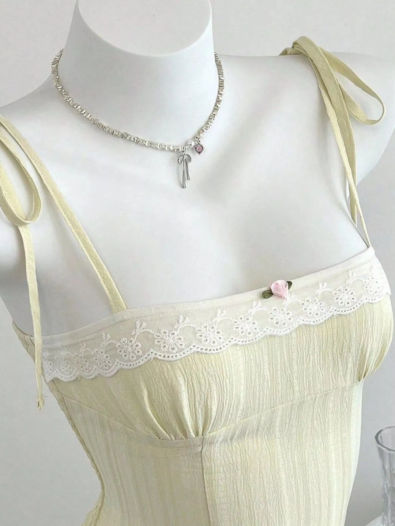 Lace-Trimmed Tie Shoulder Cami