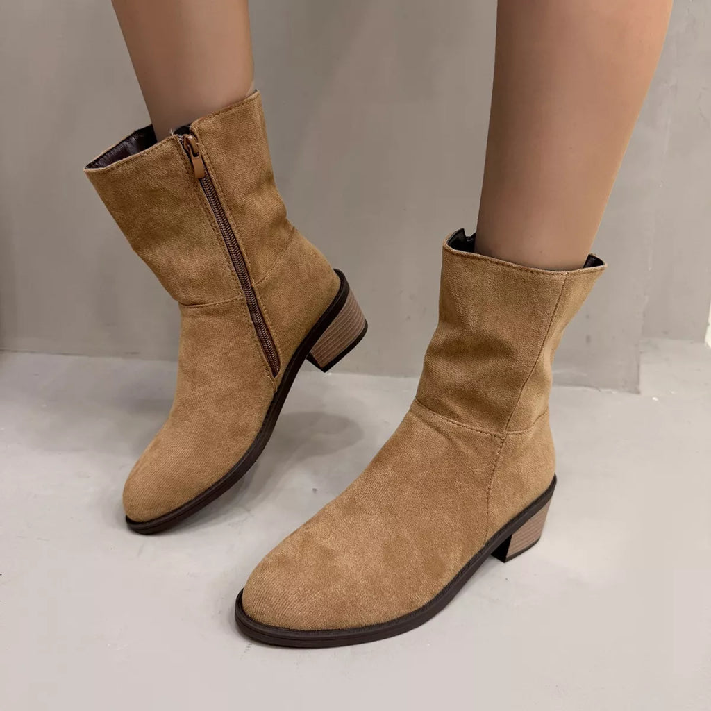 Round Toe Block Heels Ankle Boots