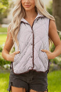 Stripe Quilted Wavy Hem Snap Button Vest