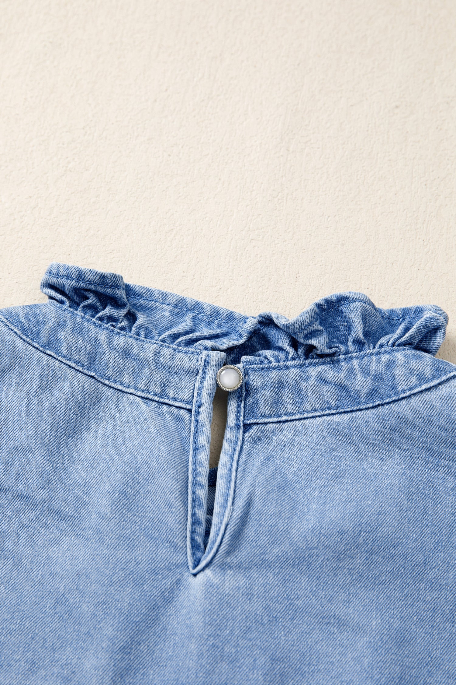 Beau Blue Frilled Collar Flutter Sleeve Denim Top