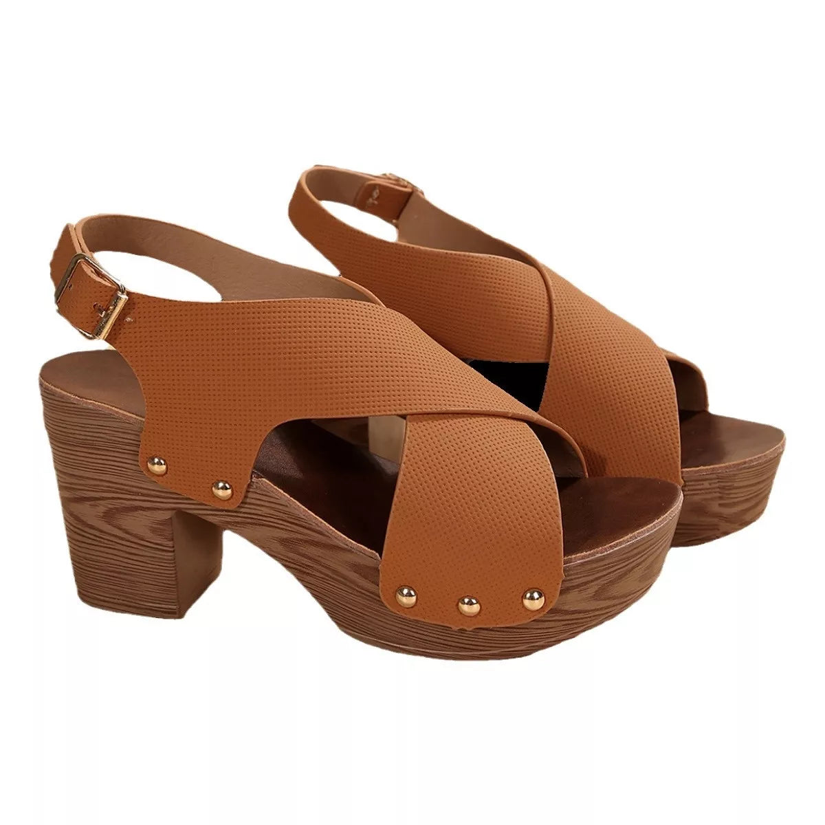 Crisscross Block Heels Sandals