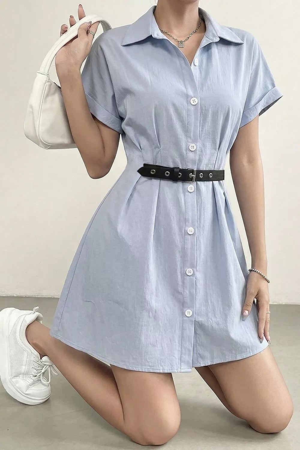 Button Up Short Sleeve Shirt Dress