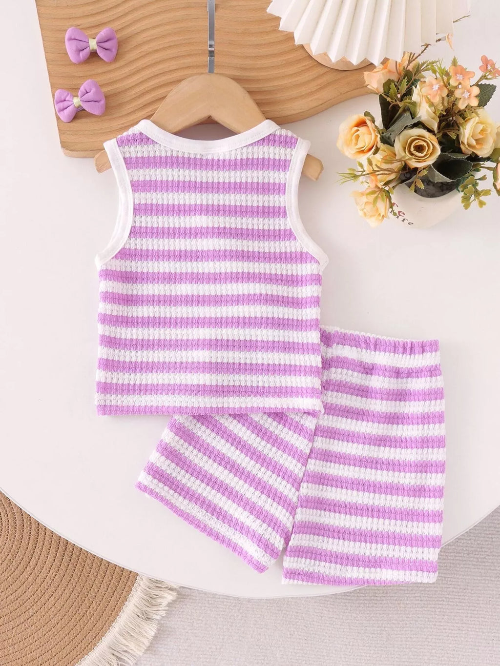 Children's Striped Knit Vest and Shorts Set