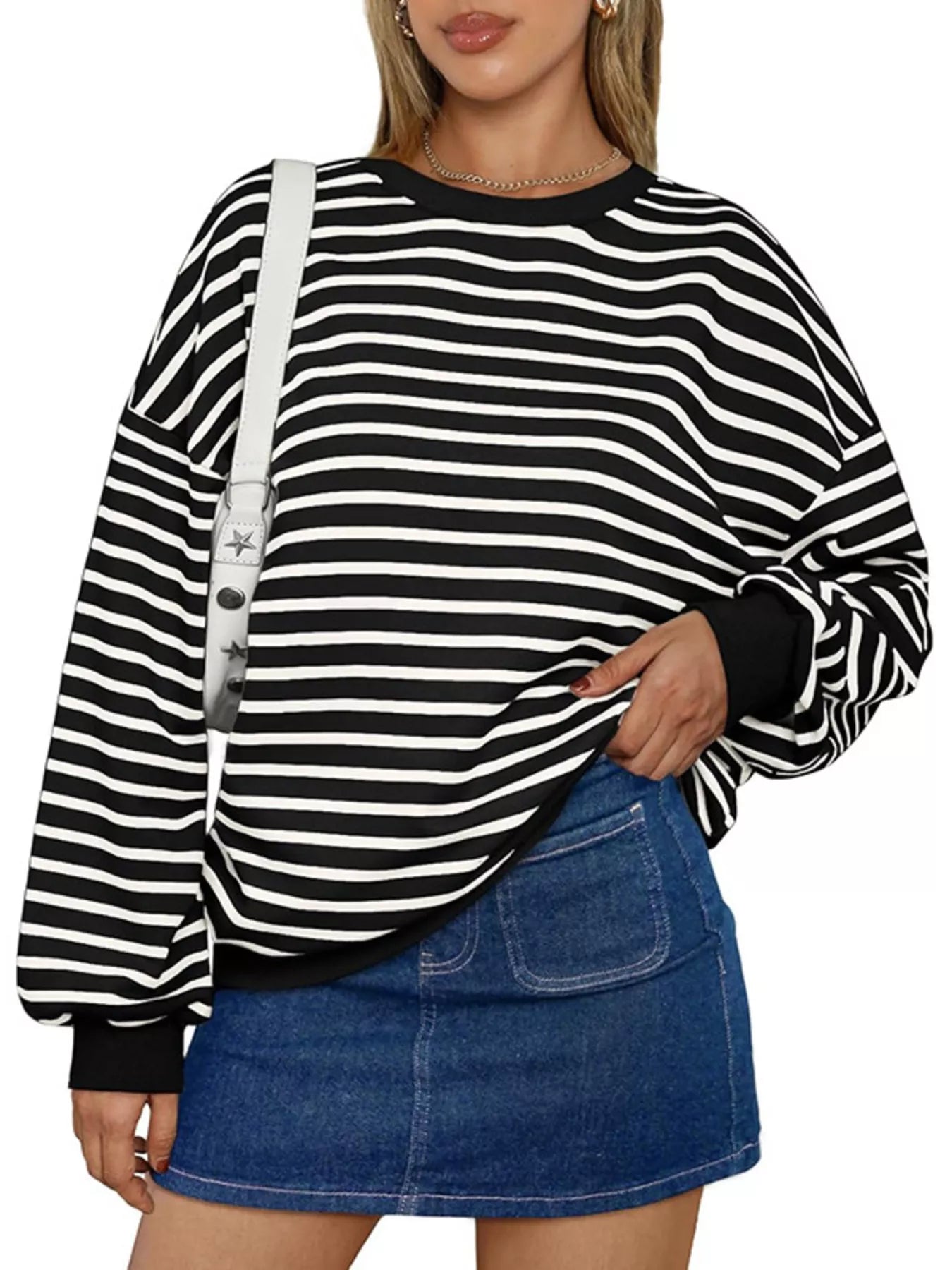 Oversized Striped Crewneck Sweatshirt