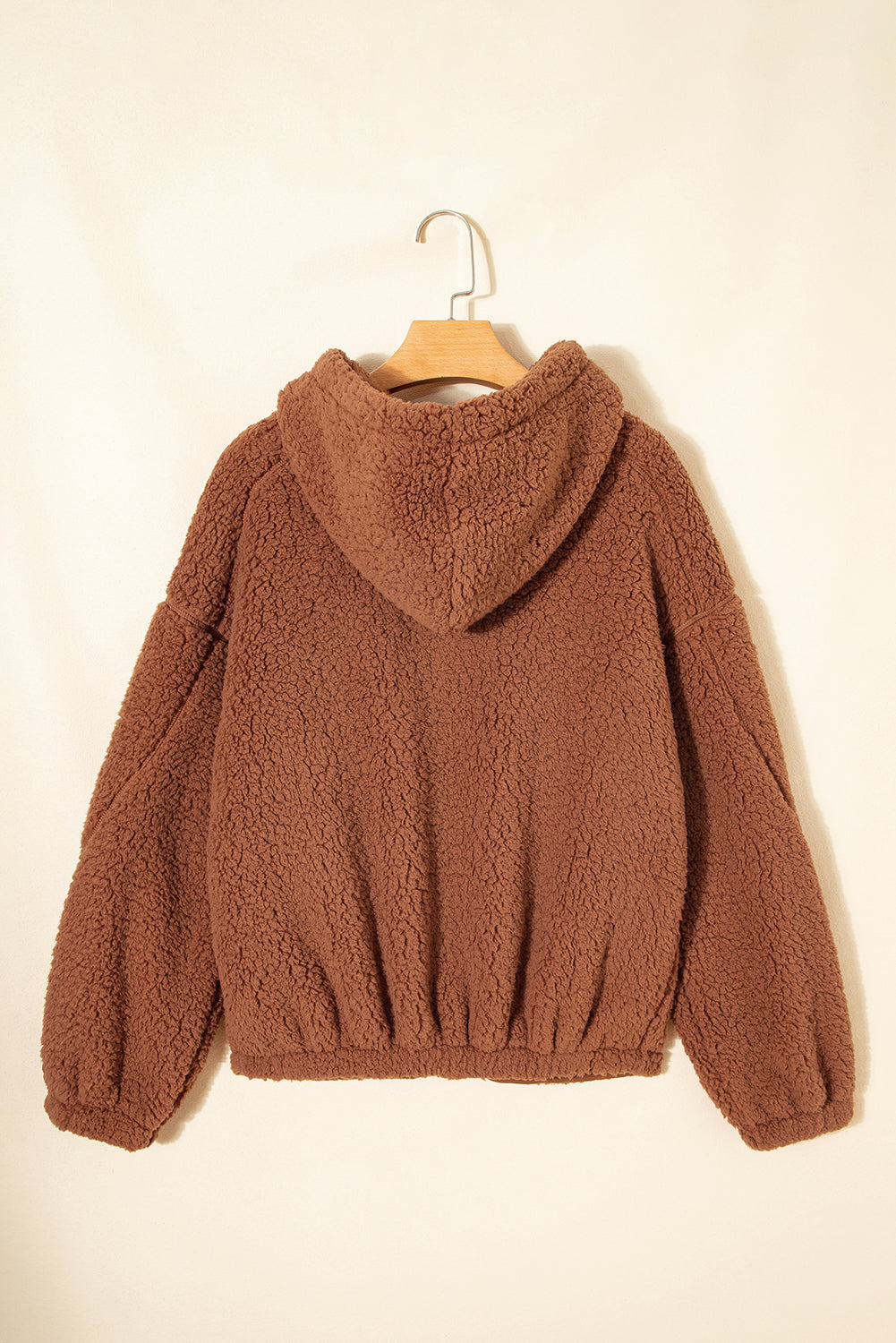 Solid Sherpa Fleece Zip Up Hooded Jacket
