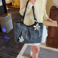 Polka Dot Denim Shoulder Bag