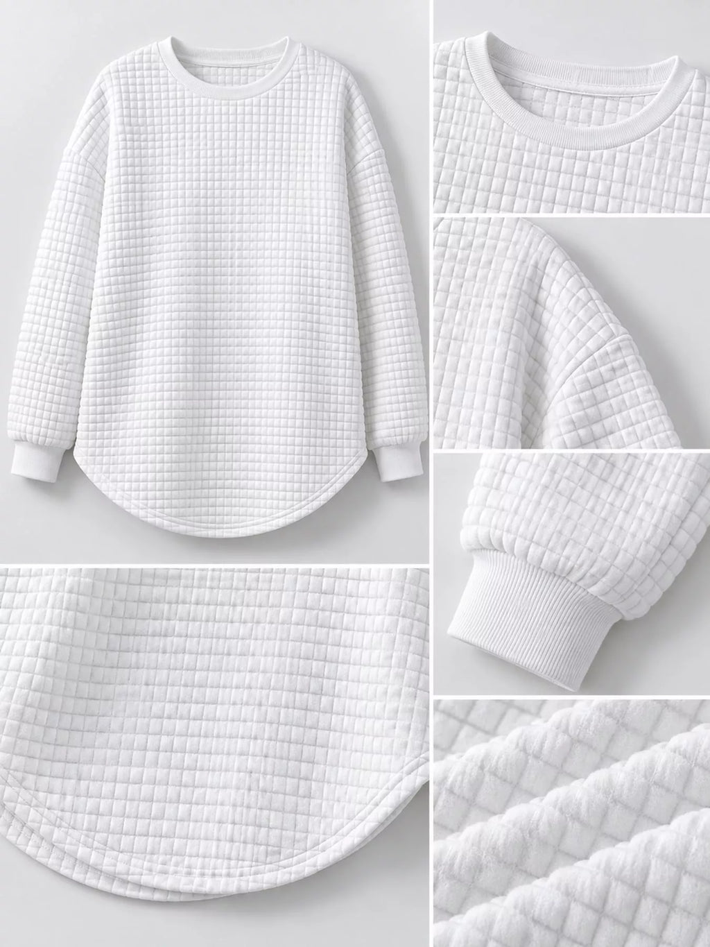 Plus Size Textured Waffle Knit Crew Neck Sweatshirt