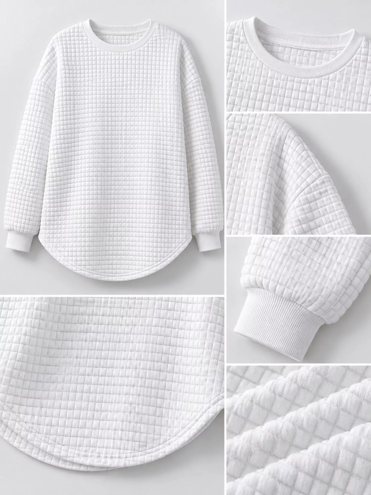 Plus Size Textured Waffle Knit Crew Neck Sweatshirt