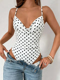 Polka Dot Cowl Neck Spaghetti Strap Bodysuit