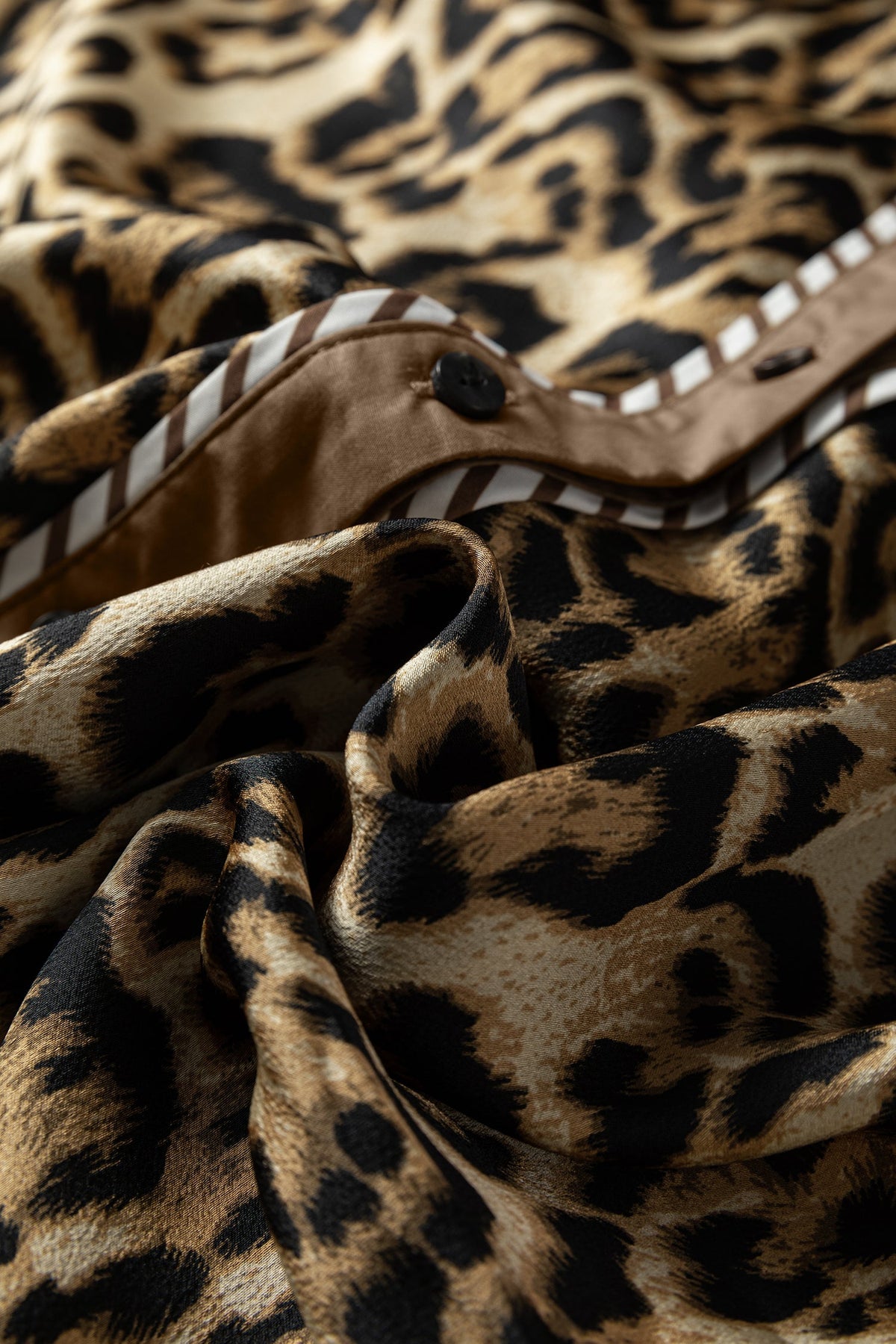 Leopard Collared 3/4 Sleeve Shirt and Pants Set