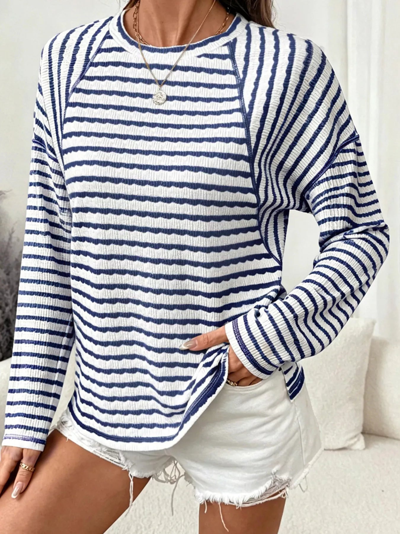 Casual Striped Raglan Sleeve Long-Sleeve T-Shirt