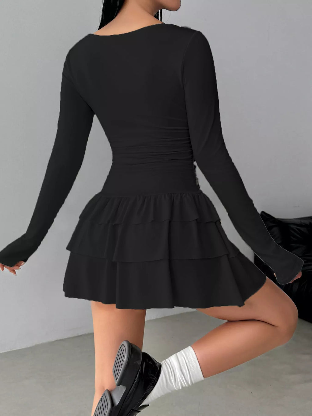 Layered Ruffle Long Sleeve Mini Dress