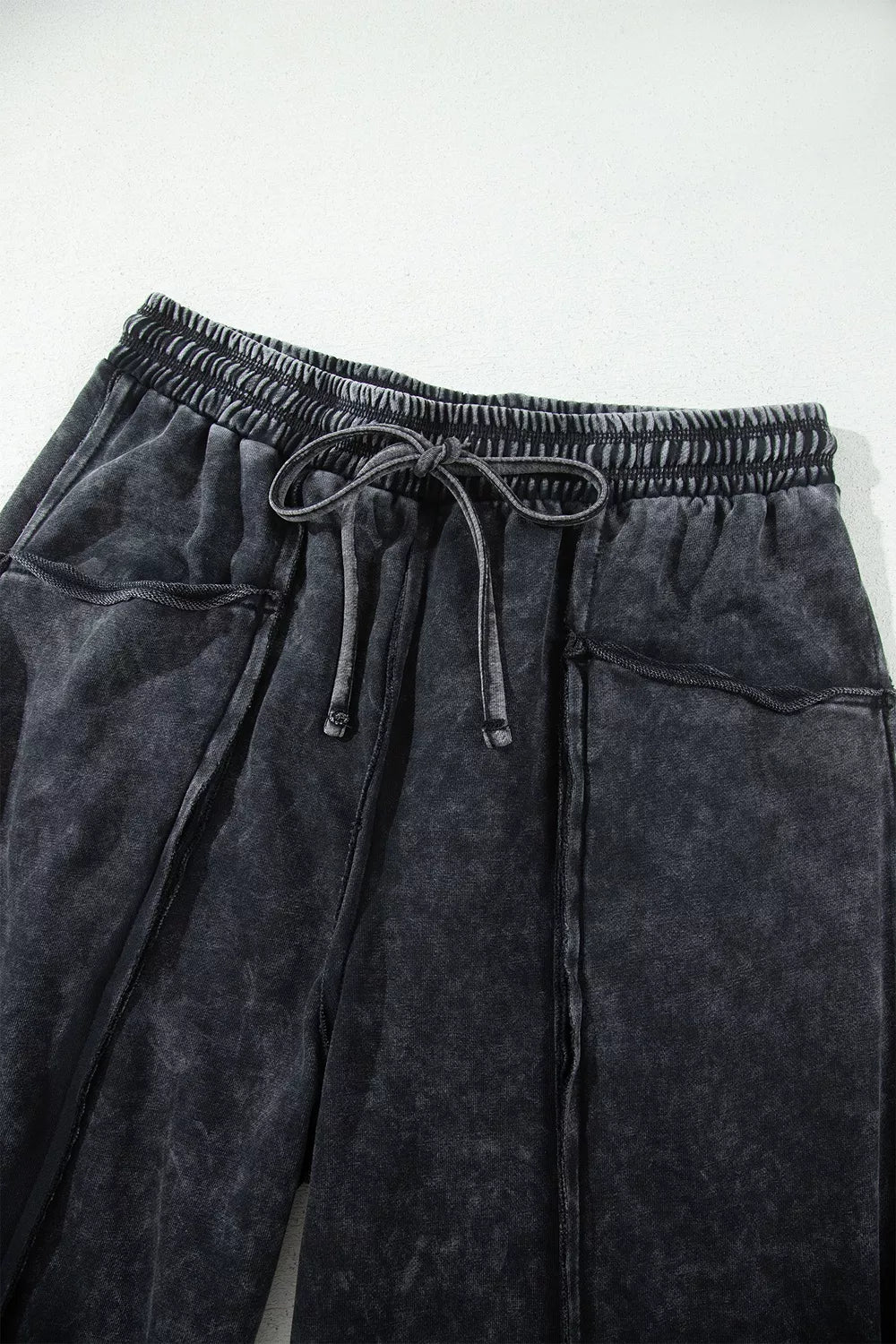 Mineral Wash Raw Seam Drawstring Elastic Waist Barrel Pants