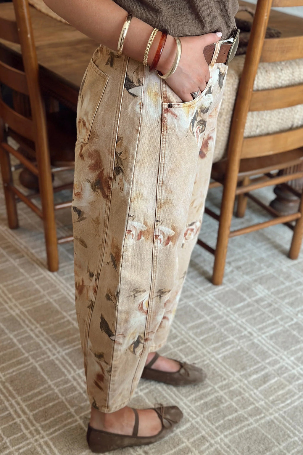 Meadow Floral Print Relaxed Barrel Jeans