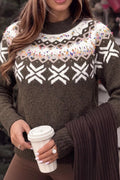 Geometric Round Neck Sweater with Colorful Confetti Accents