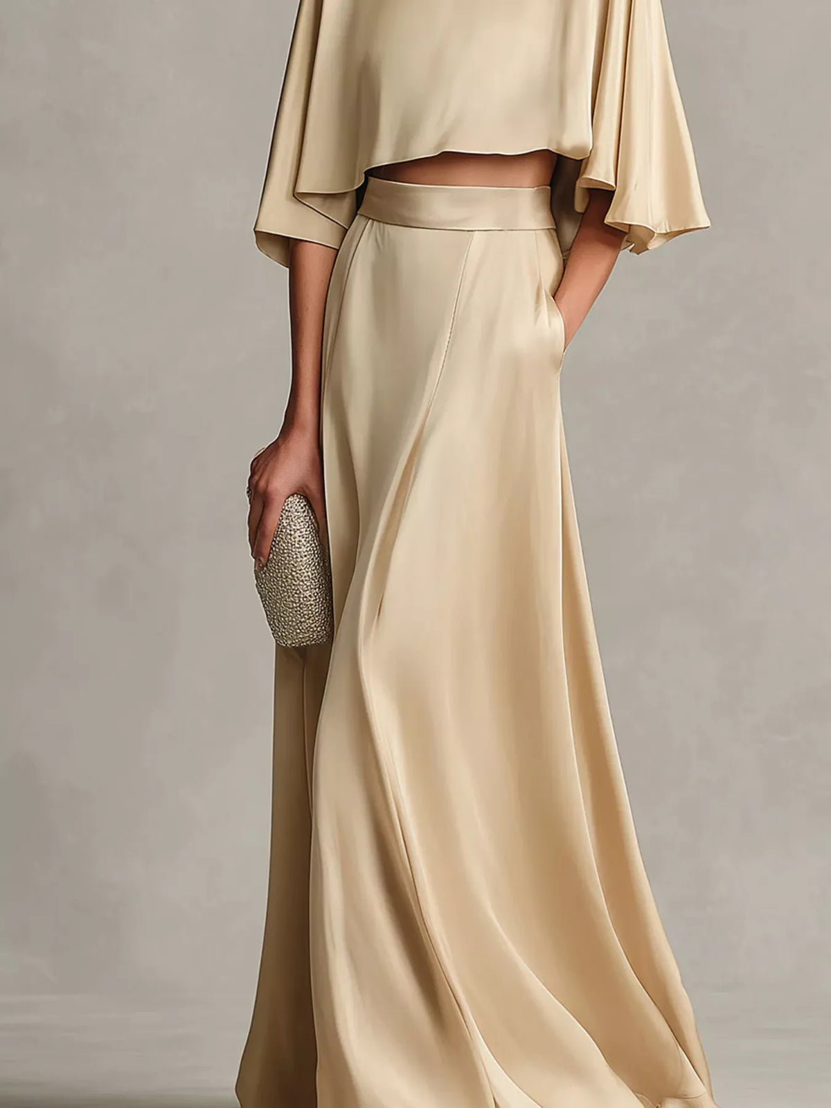 Full Size Satin Crop Top and Maxi Skirt Two-Piece Set Plus Size