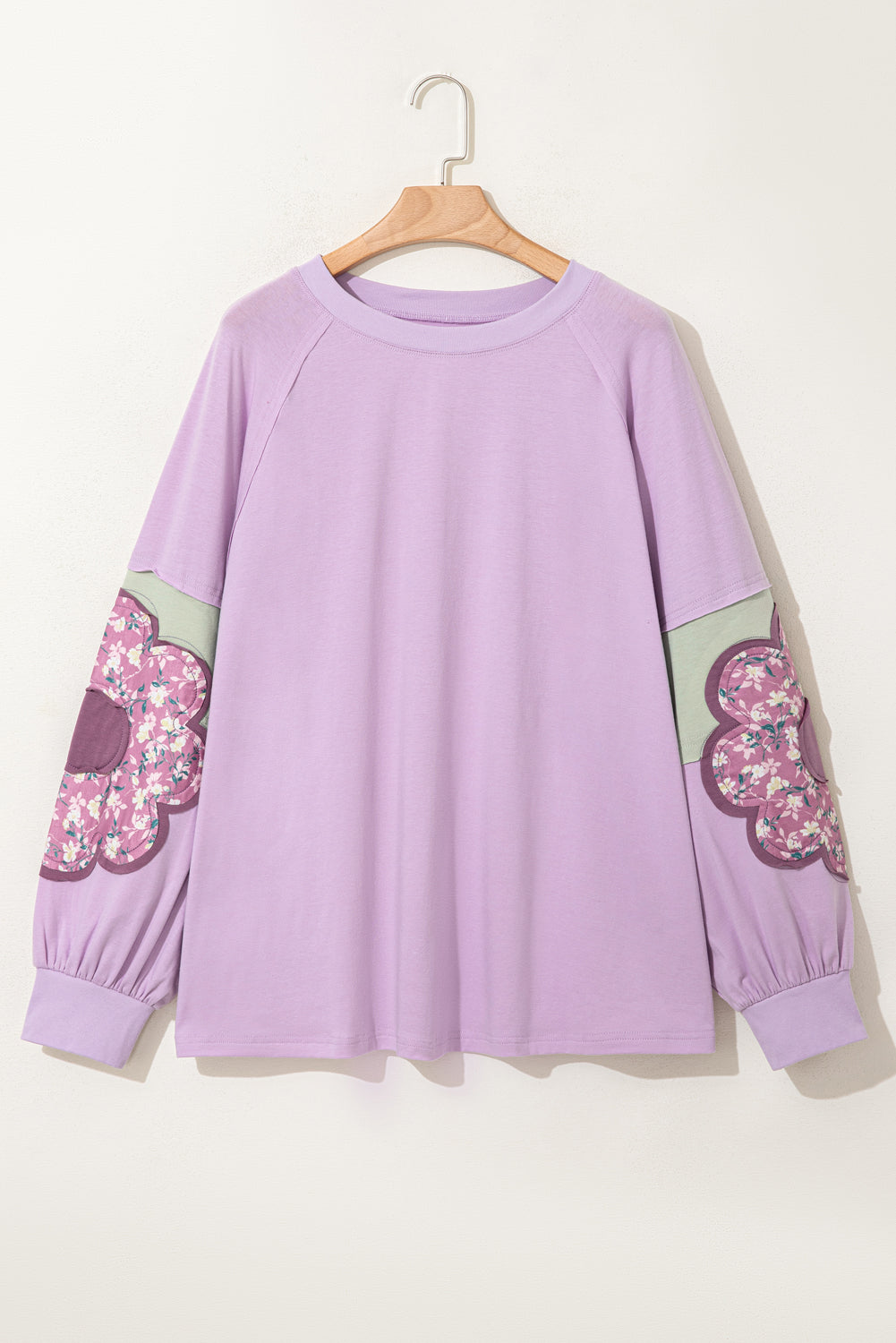 Plus Size Floral Patch Colorblock Long Sleeve Top